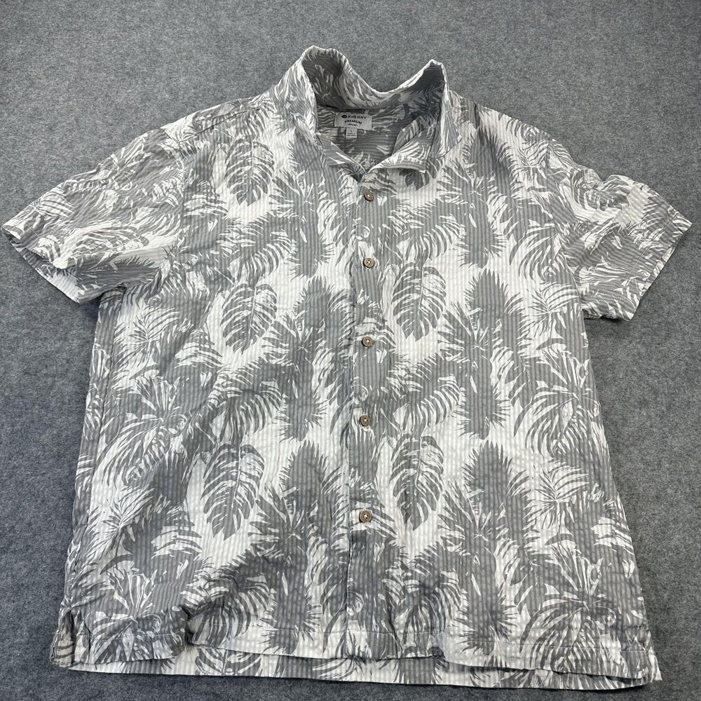 Sperry Shirt Mens Large Gray Floral Tropical Short Sleeve Button Up Cotton